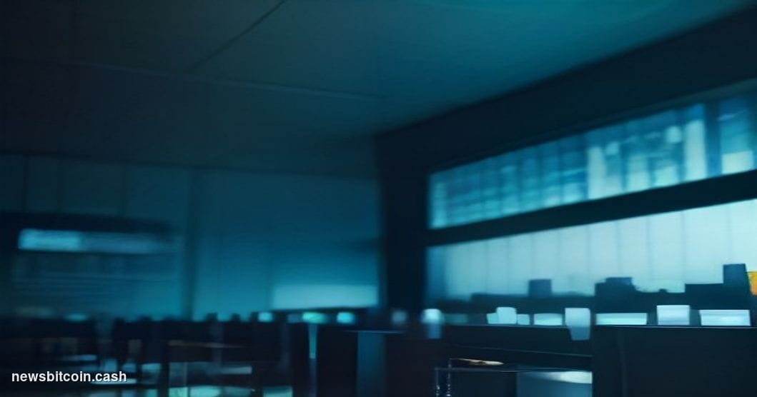 Cinematic photorealistic editorial photograph of a sleek, modern financial trading floor viewed from a low camera angle, bath