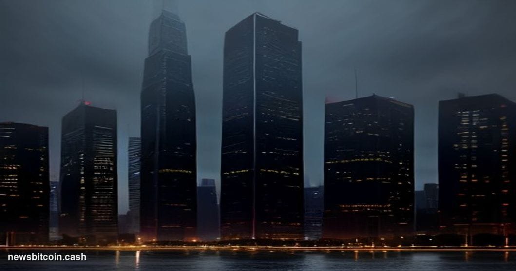 Cinematic photorealistic editorial photograph of a modern São Paulo financial district at dusk, the iconic Torre Itaú skyscra