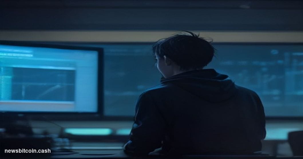 Cinematic photorealistic editorial photograph of a large digital trading floor at night, bathed in deep blue and amber light,