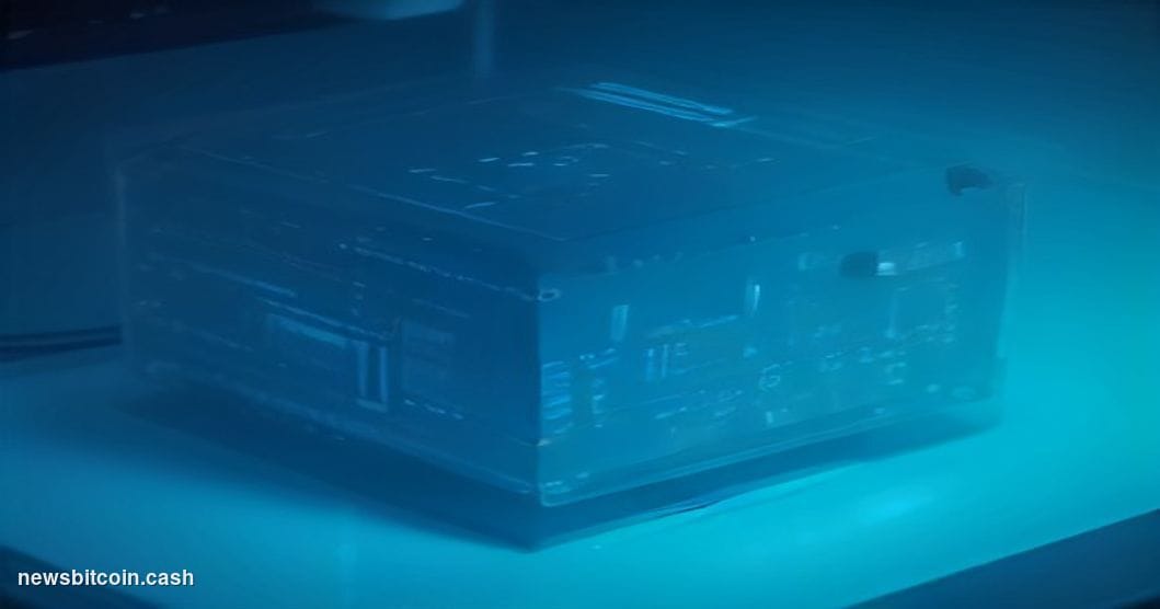 A cinematic photorealistic editorial photograph of a sleek quantum computing laboratory rendered in cool blue tones, with a l