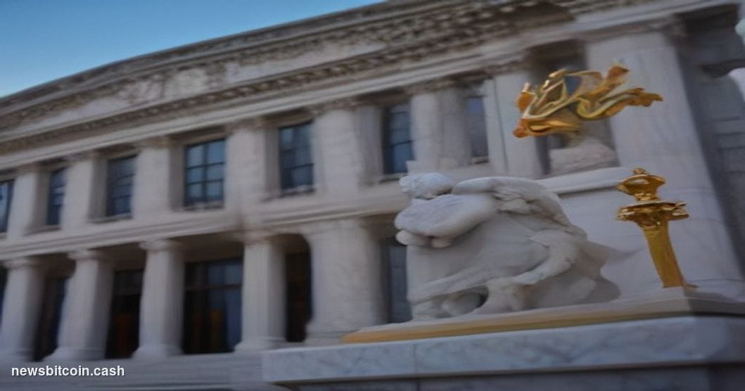 Cinematic photorealistic editorial photograph of the exterior of the CFTC headquarters building in Washington D.C., shot from