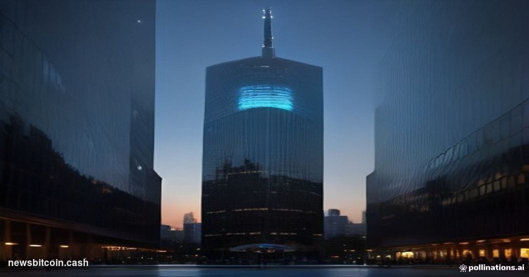 Cinematic photorealistic editorial photograph of the European Central Bank's iconic Frankfurt headquarters — its gleaming twi