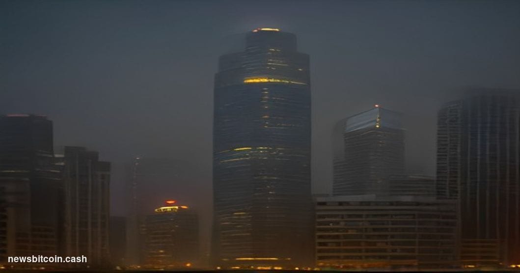 Cinematic photorealistic editorial photograph of the Singapore financial district skyline at dusk, viewed from street level w