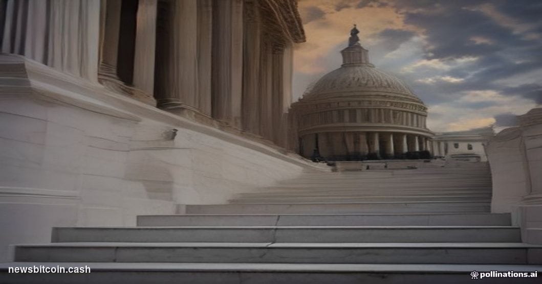 Cinematic photorealistic editorial photograph of the United States Capitol building in Washington D.C. at dusk, shot from a l