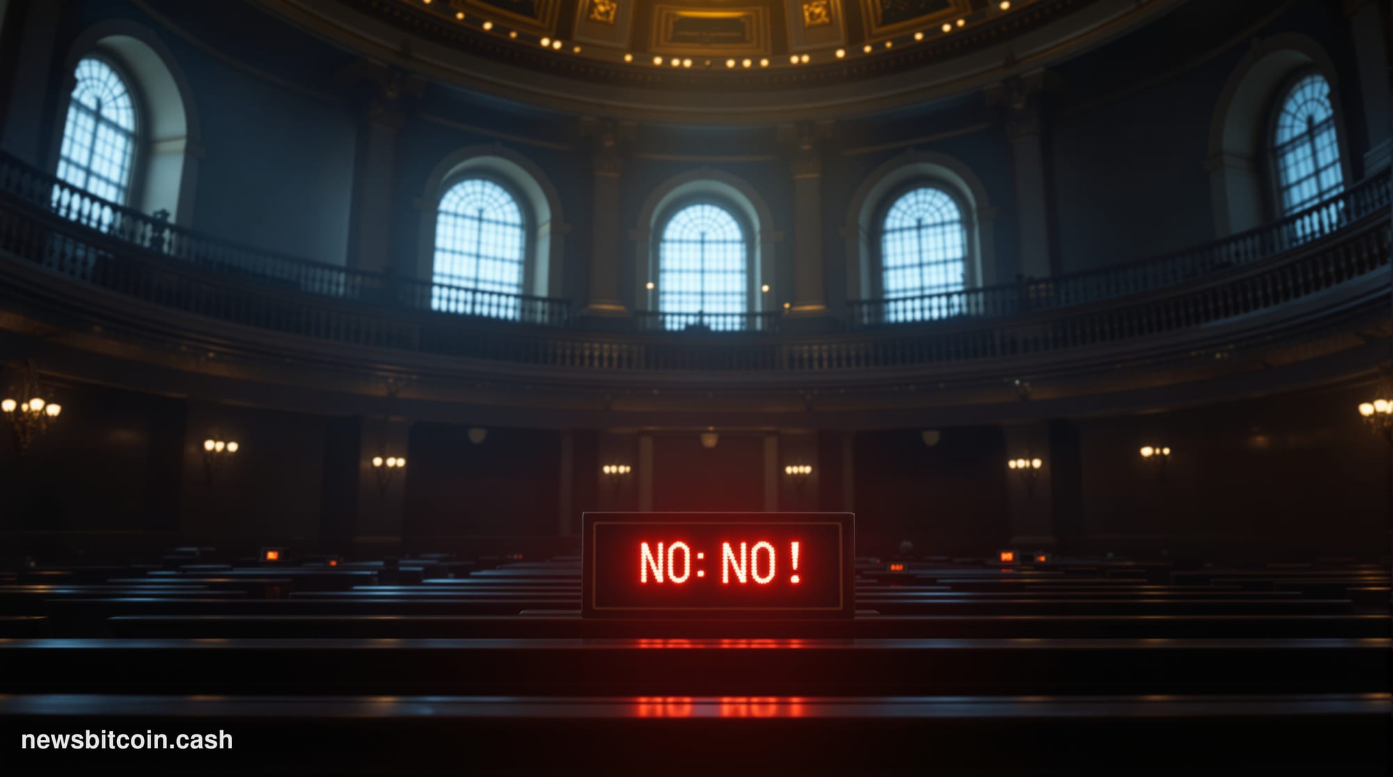 A cinematic photorealistic editorial photograph set inside the United States Capitol building's legislative chamber, shot fro