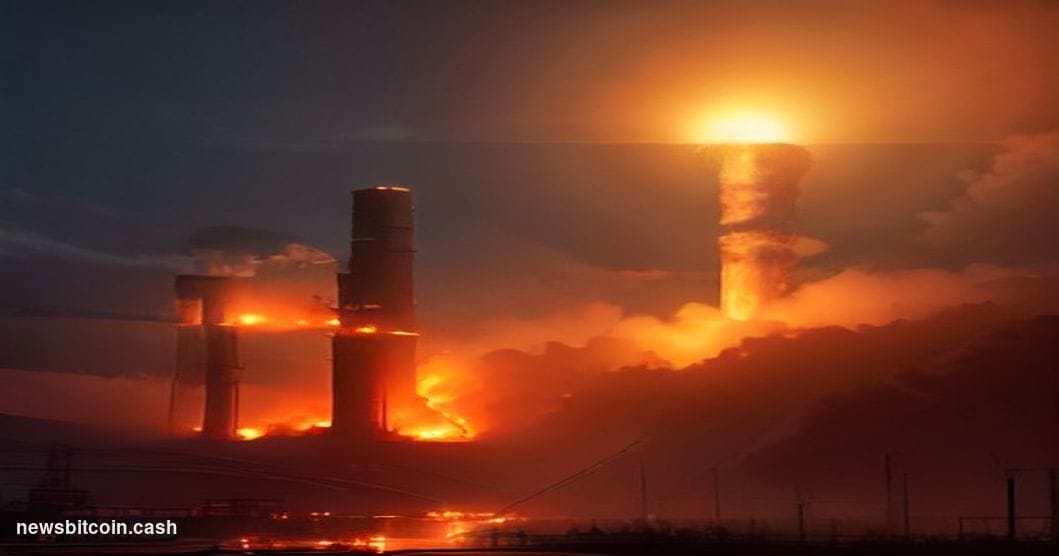 Cinematic photorealistic editorial photograph of a massive copper smelting facility at dusk, glowing orange molten metal casc