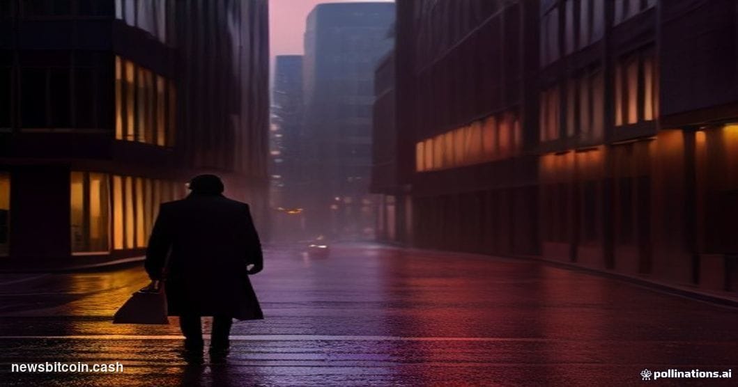 A cinematic photorealistic editorial photograph taken at dusk outside Google DeepMind's London headquarters, the modernist gl