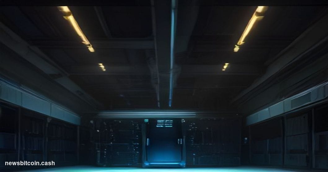 Cinematic photorealistic editorial photograph of a quantum computing research facility at night, featuring a large cryogenic 