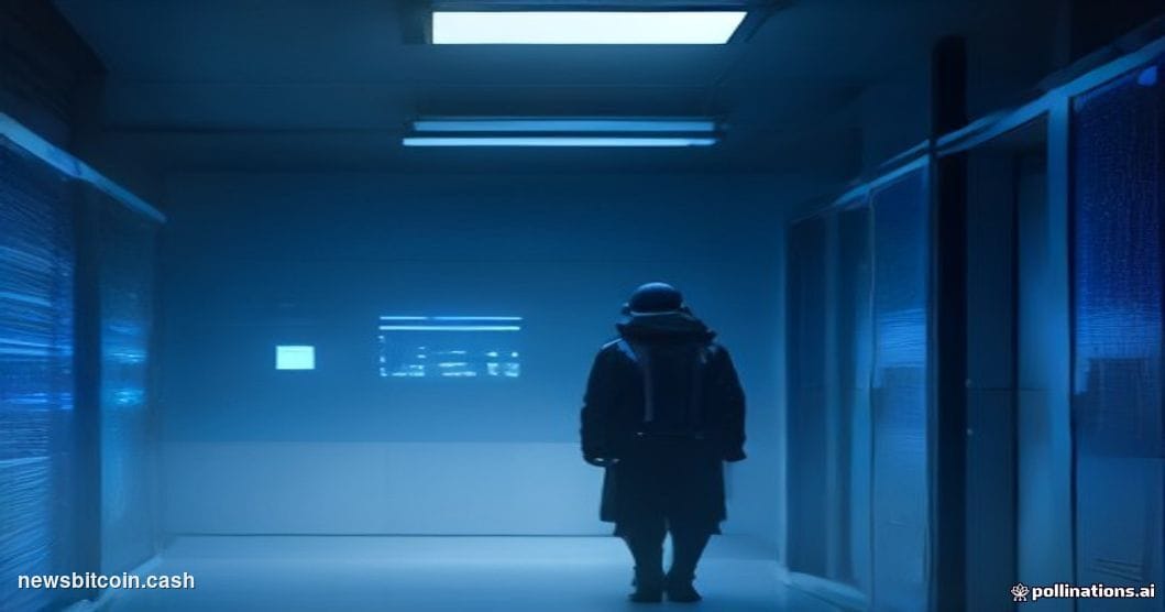 Cinematic photorealistic editorial photograph of a sleek modern data center interior bathed in cool blue and amber light, wit