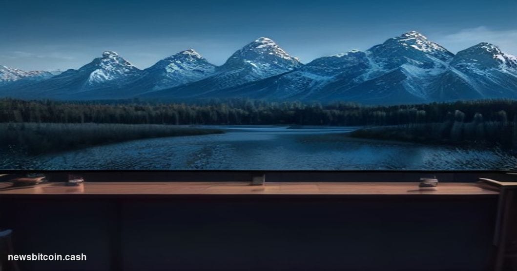 Cinematic photorealistic editorial photograph of the Jackson Hole Economic Symposium venue in the Grand Teton mountain range,