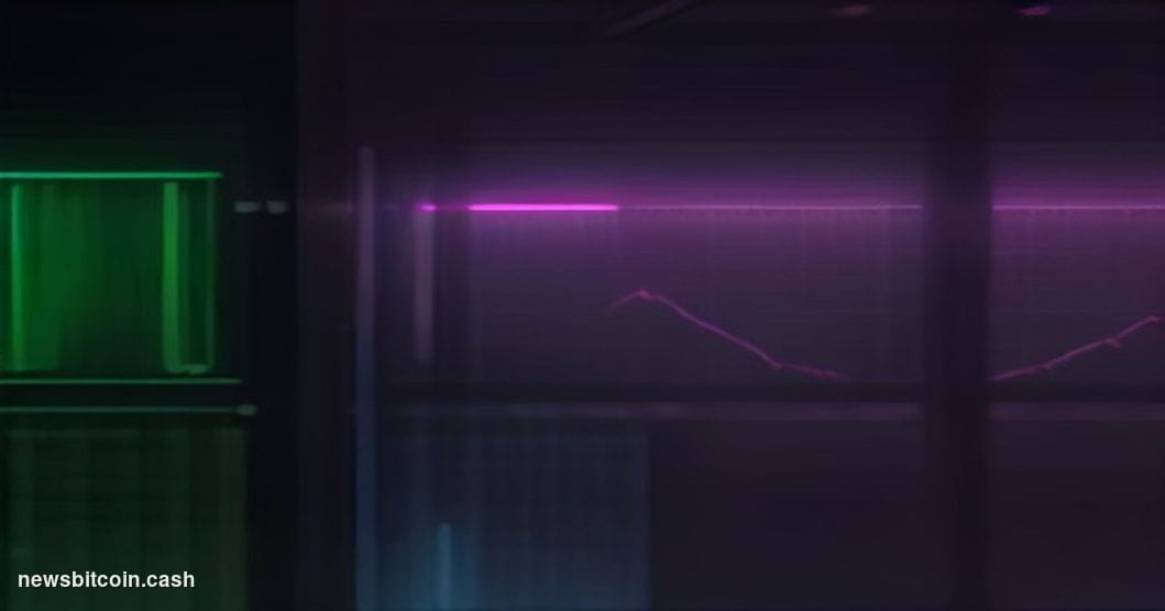 Cinematic photorealistic editorial photograph of a Solana-branded trading floor environment at night, bathed in deep violet a