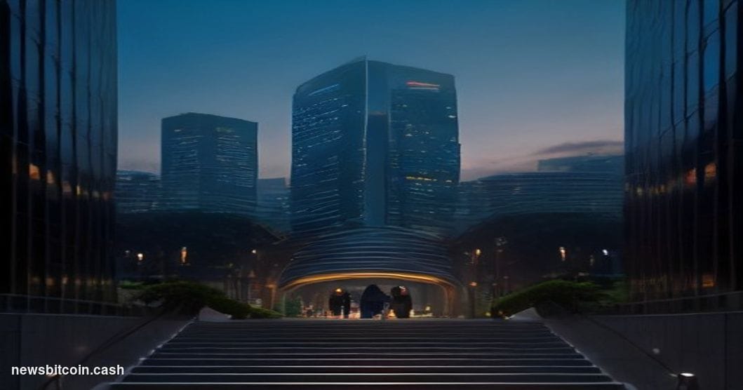 Cinematic photorealistic editorial photograph of Singapore's Marina Bay financial district at dusk, with the iconic Marina Ba