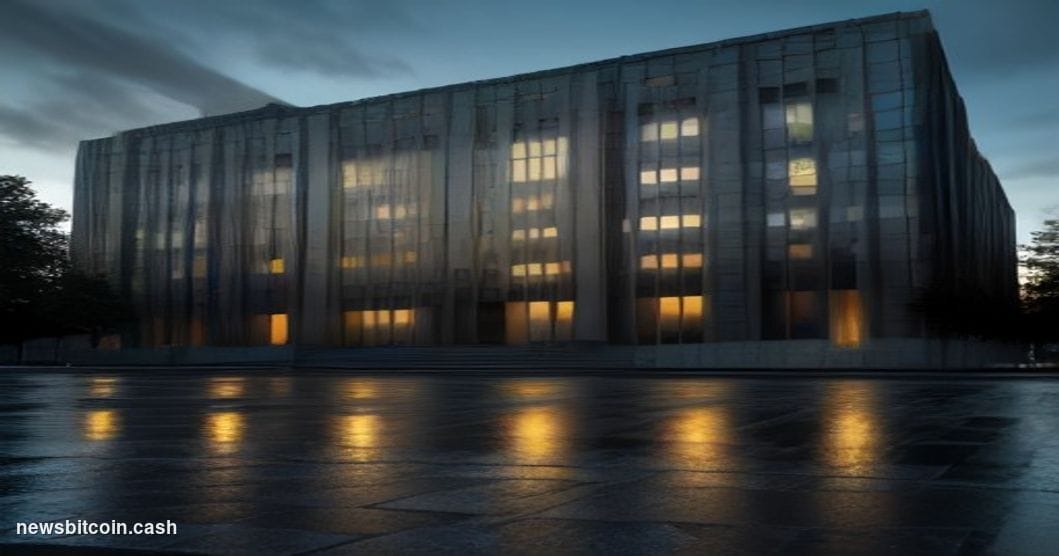 Cinematic photorealistic editorial photograph of the German Federal Finance Ministry building in Berlin — the imposing modern