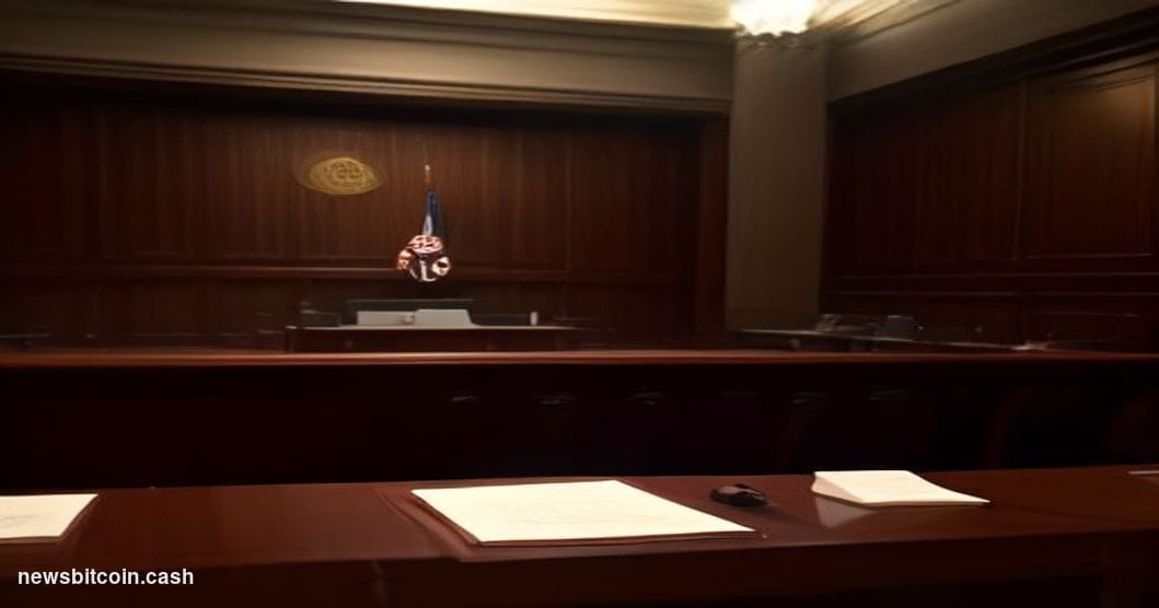 A cinematic photorealistic editorial photograph set inside a formal Washington D.C. regulatory hearing chamber, shot from a l