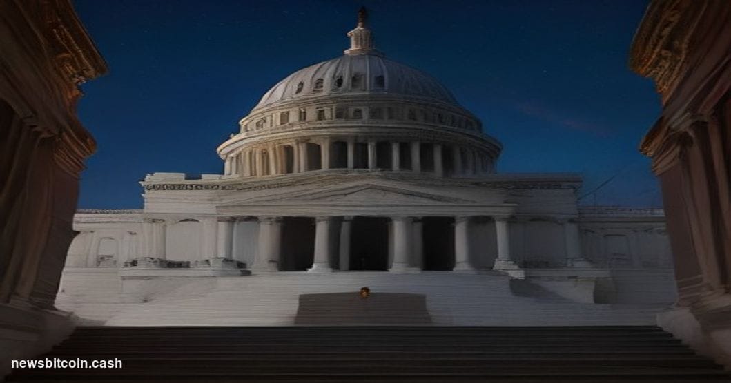 Cinematic photorealistic editorial photograph of the United States Capitol building in Washington D.C. at dusk, shot from a l