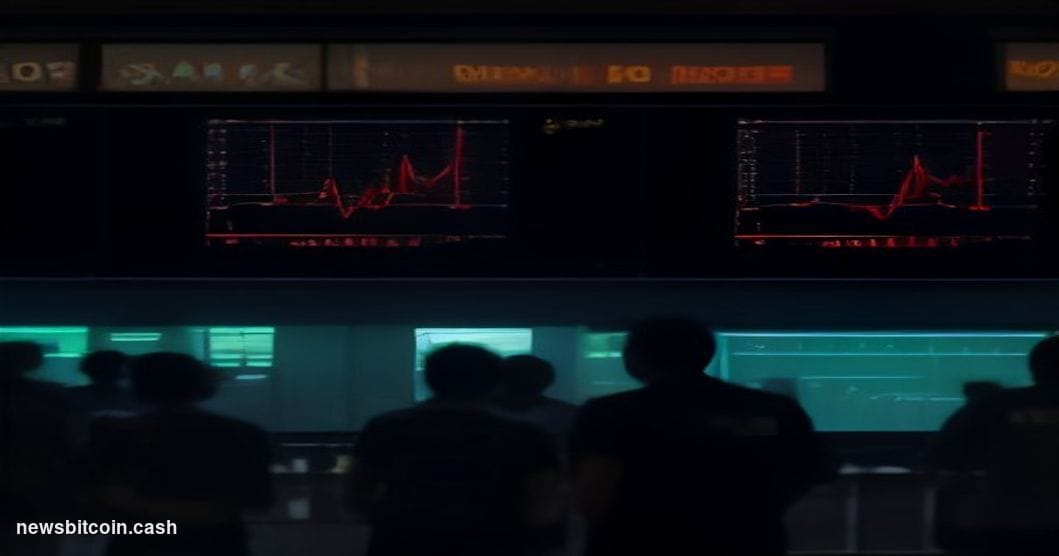 A cinematic photorealistic editorial photograph set inside a dimly lit sports trading floor environment, dominated by large s