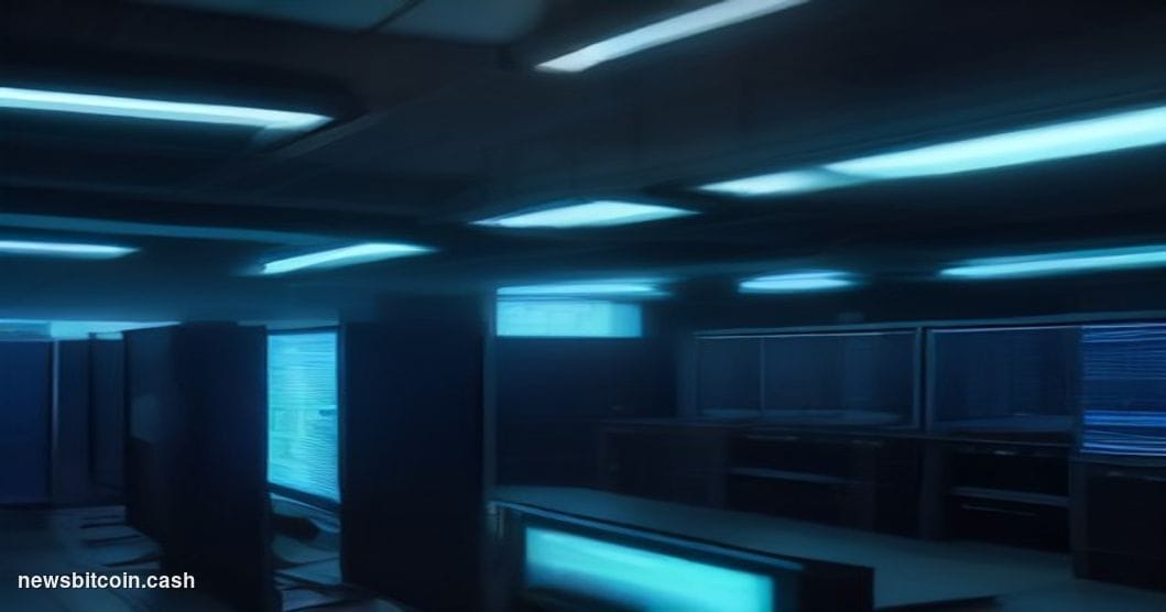 Cinematic photorealistic editorial photograph of a dimly lit server room environment with multiple screens displaying cascadi
