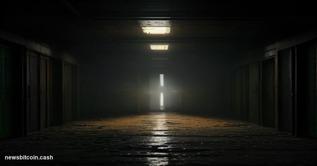 Cinematic photorealistic editorial photograph of a cracked and partially shattered vault door in a dimly lit underground cham