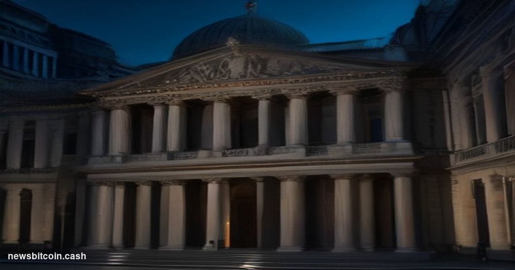 Cinematic photorealistic editorial photograph of the London Stock Exchange's neoclassical Paternoster Square headquarters at 