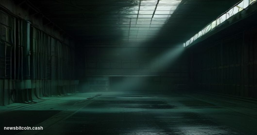 Cinematic photorealistic editorial photograph shot at dusk inside a cavernous hydroelectric dam turbine hall in Mexico, drama