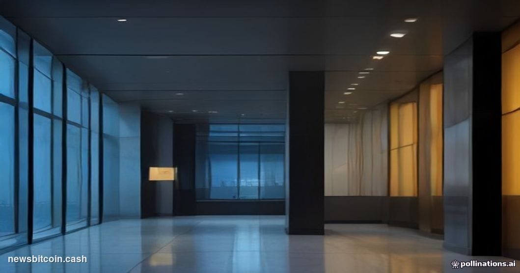 Cinematic photorealistic editorial photograph of a sleek, modern British bank branch interior at dusk, with floor-to-ceiling 