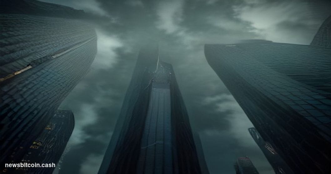 Cinematic photorealistic editorial photograph of the Nasdaq MarketSite tower in Times Square, New York City, shot at dusk fro