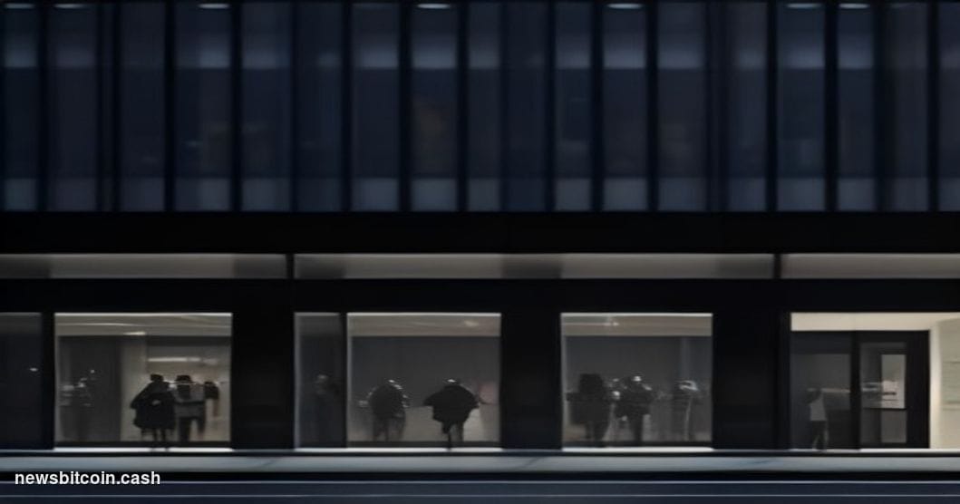Cinematic photorealistic editorial photograph of a Nike retail storefront with darkened windows and a "closing" atmosphere, s