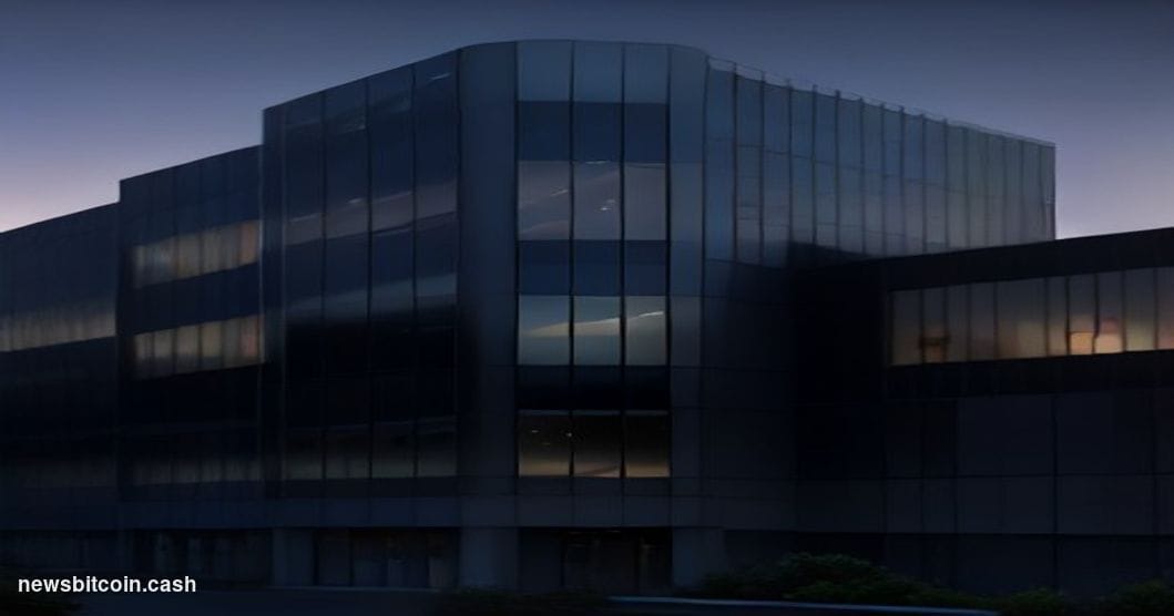 Cinematic photorealistic editorial photograph of Nvidia's Santa Clara, California headquarters campus at dusk, the distinctiv
