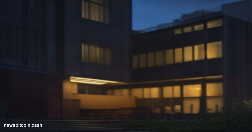 Cinematic photorealistic editorial photograph of a Southeast Asian university campus at dusk, shot from a low angle looking u