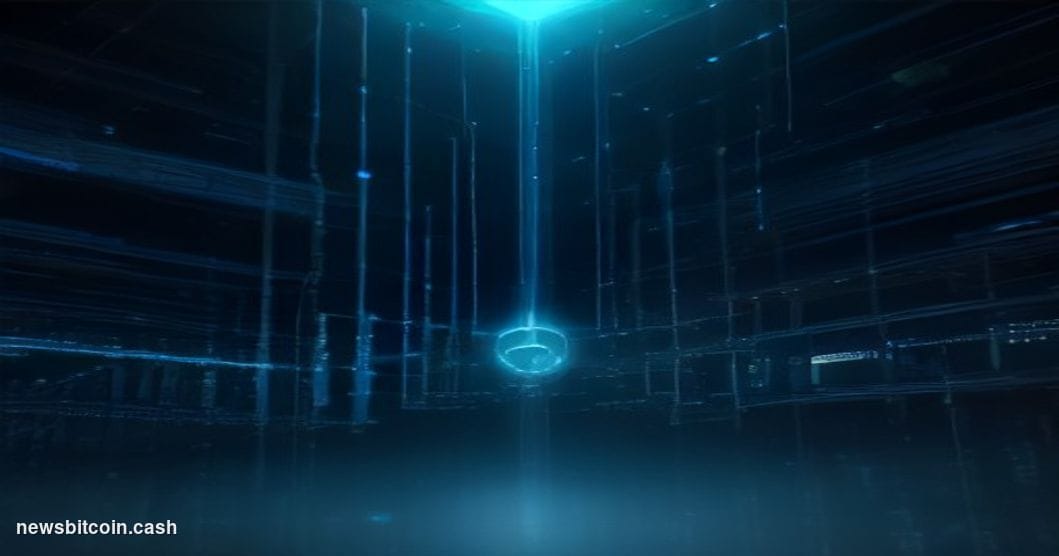 Cinematic photorealistic editorial photograph of a secure quantum computing research environment, shot from a low-angle persp
