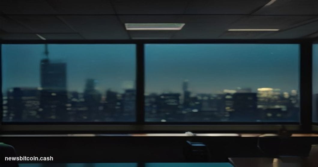 Cinematic photorealistic editorial photograph of a Robinhood-branded trading terminal display glowing with green upward price