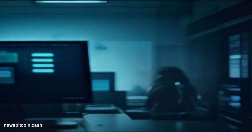 Cinematic photorealistic editorial photograph of a glowing Robinhood-branded digital trading terminal in the foreground, scre