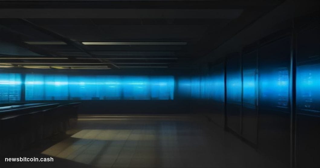 Cinematic photorealistic editorial photograph of a Robinhood branded trading floor environment viewed through floor-to-ceilin