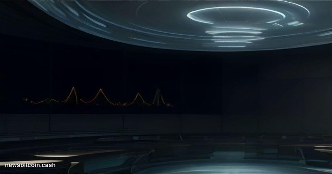 A cinematic photorealistic editorial photograph set inside a modern trading floor environment with large curved screens displ