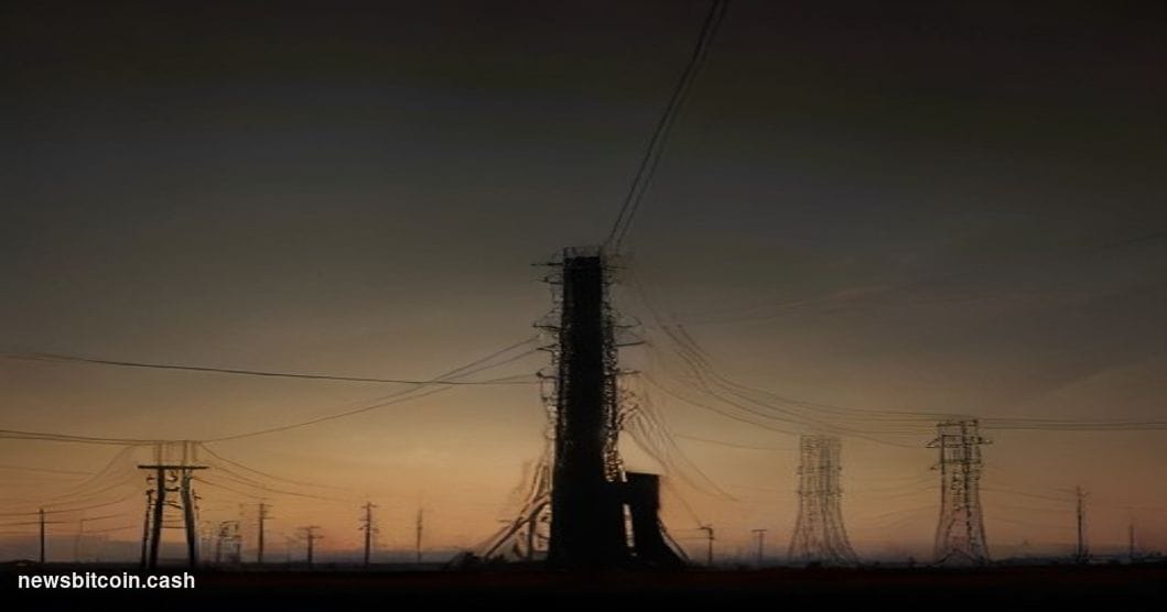 A cinematic photorealistic editorial photograph of a decommissioned network relay station at dusk, its steel towers and cable