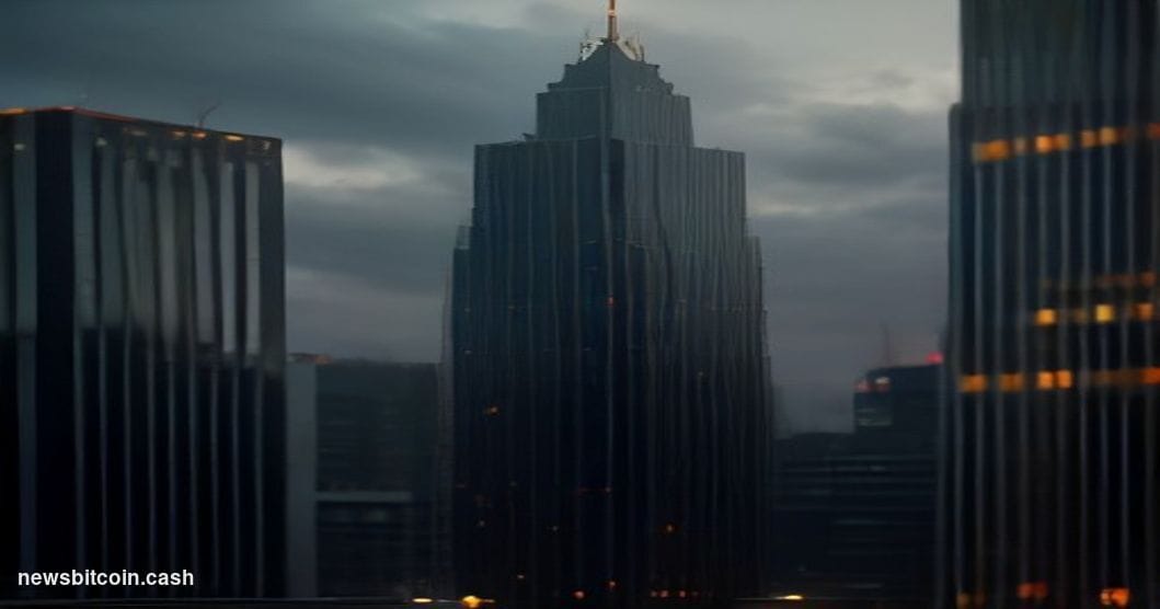 Cinematic photorealistic editorial photograph set in Mexico City's financial district at dusk, with the iconic Torre Mayor sk