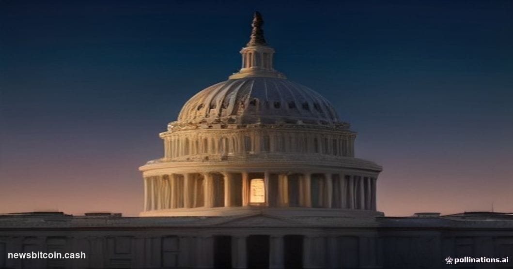 Cinematic photorealistic editorial photograph of the United States Capitol building in Washington D.C. at dusk, shot from a l