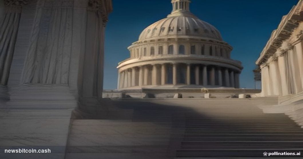 Cinematic photorealistic editorial photograph of the United States Capitol building at dusk, shot from a low angle looking up