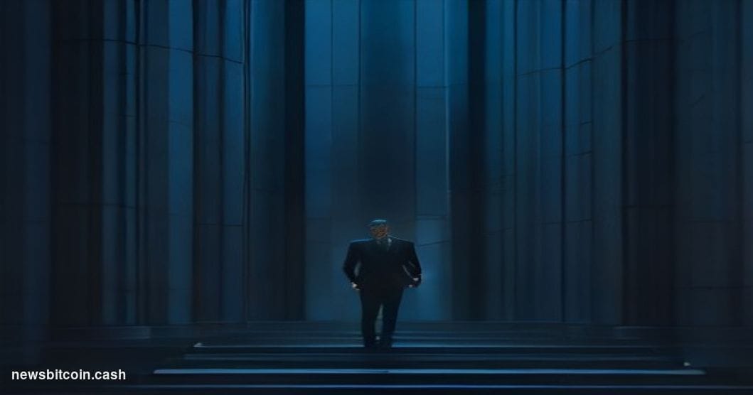 Cinematic photorealistic editorial photograph of a sleek Singapore financial district courtroom exterior at dusk, the iconic 