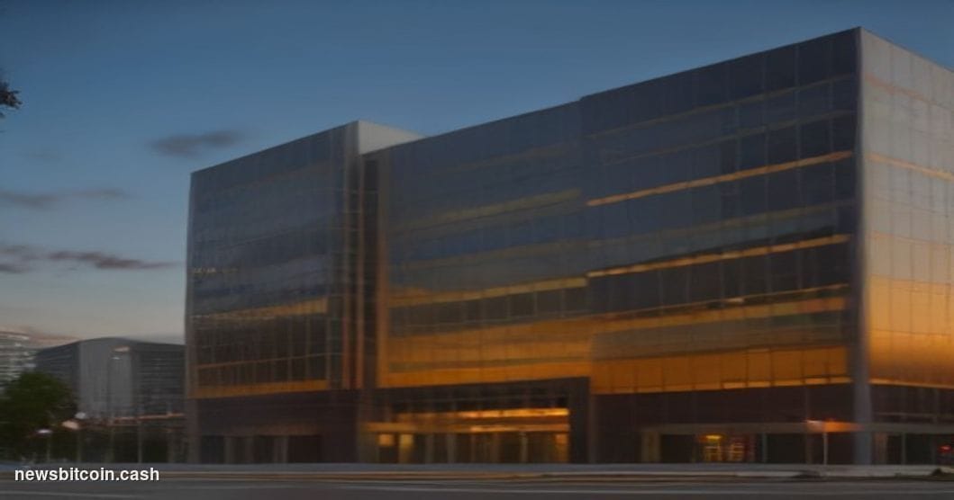 Cinematic photorealistic editorial photograph of Strategy's corporate headquarters exterior in Tysons Corner, Virginia, shot 