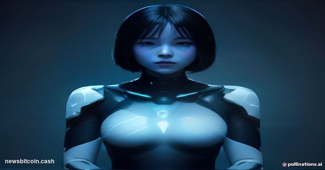 Cinematic photorealistic editorial photograph of a humanoid AI figure seated across from an interviewer at a sleek television