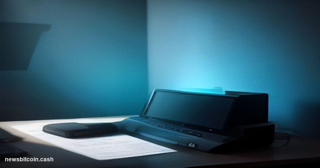 A cinematic photorealistic editorial photograph of a Trezor hardware wallet device sitting on a dark matte desk surface, dram