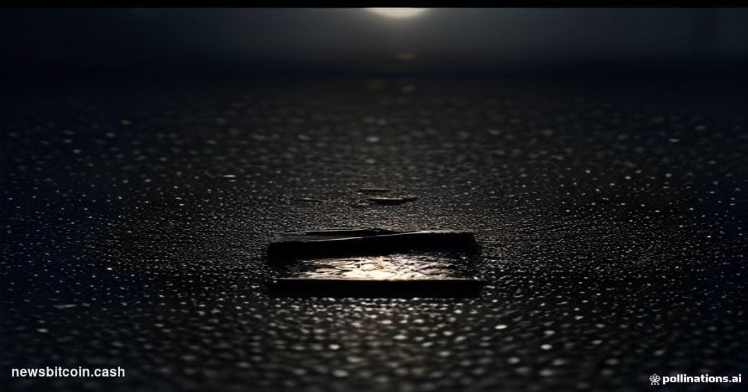Cinematic photorealistic editorial photograph of a cracked iPhone screen lying on a dark concrete surface, displaying a glowi