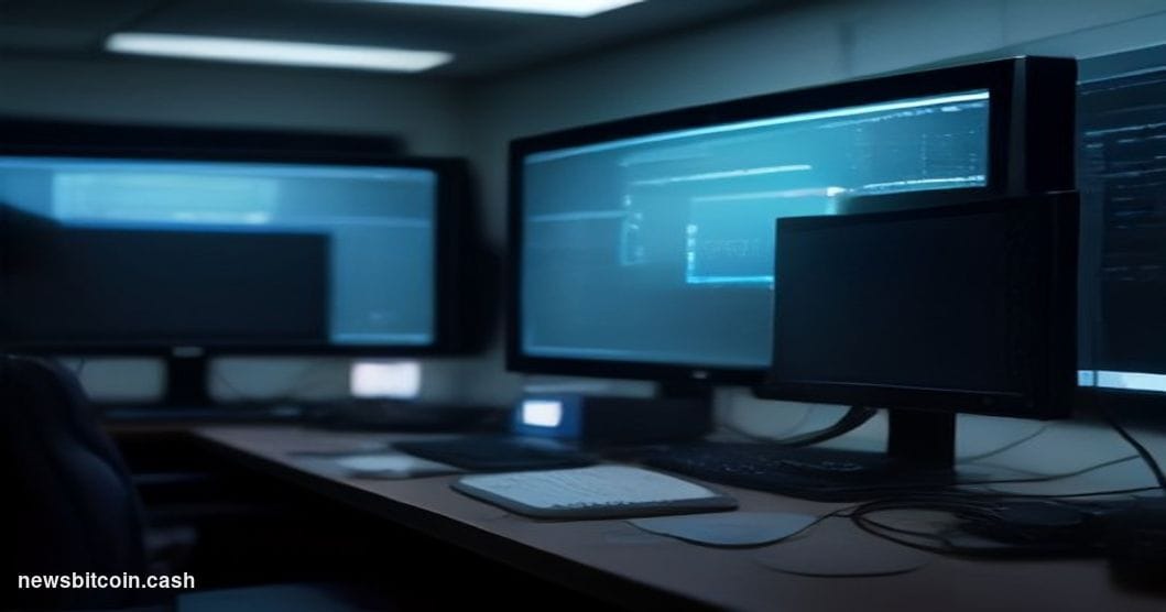 Cinematic photorealistic editorial photograph of a federal cybersecurity operations center interior at night, bathed in cool 