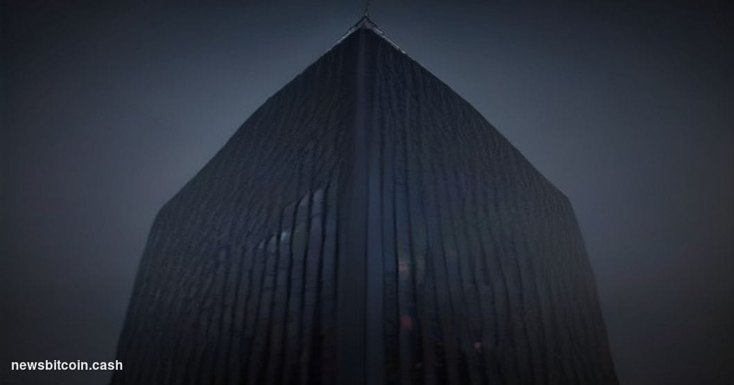 Cinematic photorealistic editorial photograph of the U.S. Bank headquarters tower in Minneapolis, Minnesota, shot from a low 