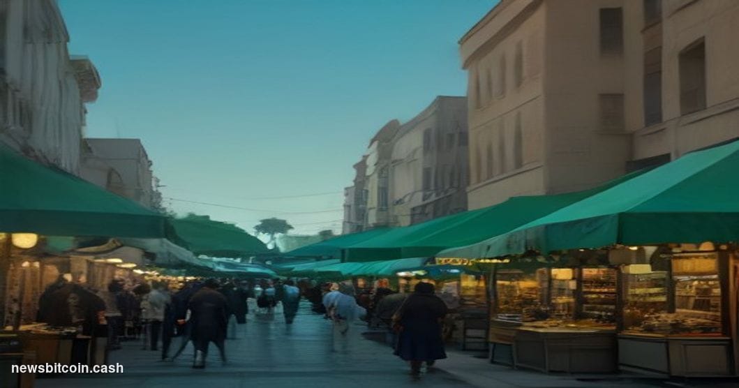 Cinematic photorealistic editorial photograph of a bustling modern bazaar-style retail street in Tashkent, Uzbekistan, with t