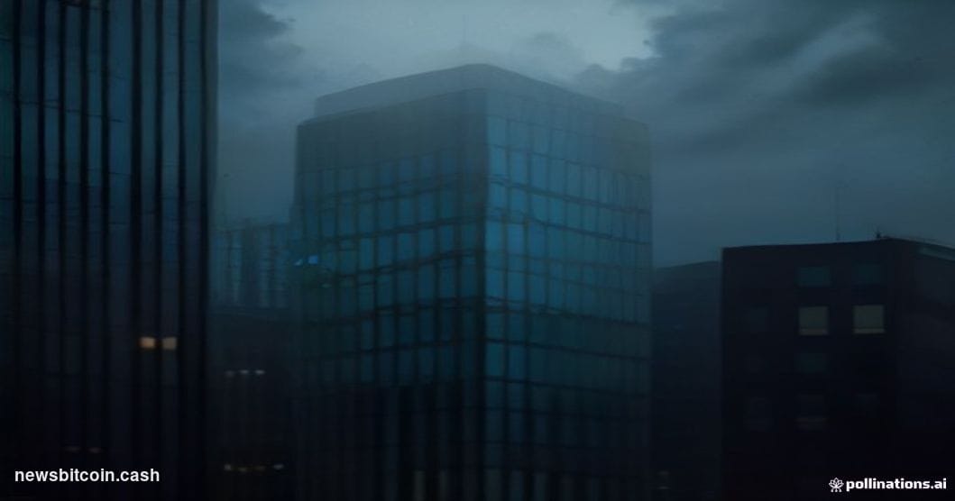 Cinematic photorealistic editorial photograph of a Visa corporate headquarters building exterior — the iconic blue and gold V