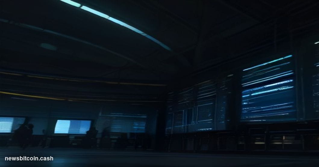 A cinematic photorealistic editorial photograph shot at ground level looking up at a server infrastructure facility at night,