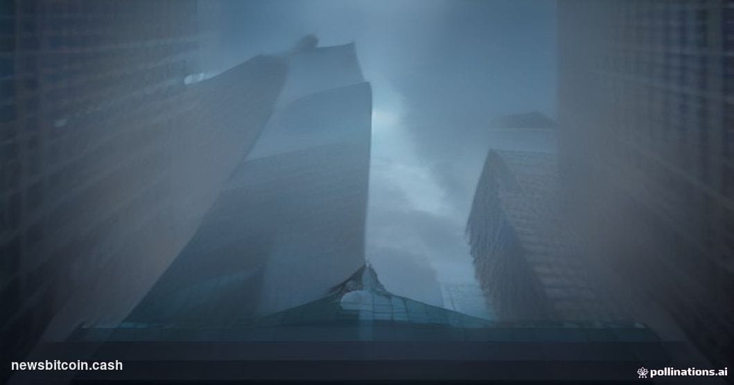 Cinematic photorealistic editorial photograph shot at a slight low angle looking up at the glass and steel facade of a major 
