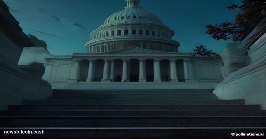 Cinematic photorealistic editorial photograph of the United States Capitol building at dusk, shot from a low angle looking up